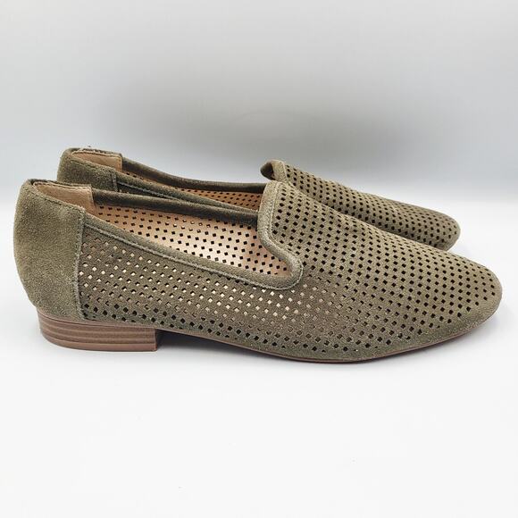 Violet & Red Salem Olive Green Suede Perforated Flat Loafers Women's Size 8 M - Picture 2 of 11
